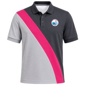 เสื้อโปโลสีเทาชาร์โคลชมพู แขนสั้น คอปก ลำลอง แบบยูนิฟอร์ม ตัดสี ปักลายตามสั่ง สำหรับเล่นกีฬา - Product Image 1