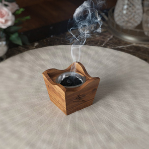 Wooden <b>Bakhoor</b> Burner Modern Wave Top Arabic <b>Oud</b> Incense Holder Tapered Square Shape With Removable Metal Cup Incense Use - Product Image 4