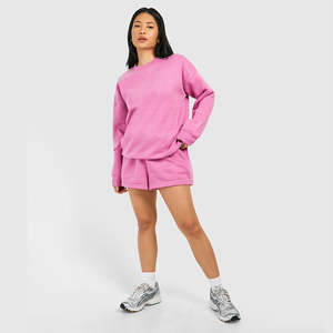 Conjunto de Dos Piezas para Mujer, Sudadera y Pantalones Cortos, Gris Oscuro, Felpa, Estilo Casual, Corte Holgado y Cómodo - Product Image 6