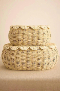 Cute Scalloped <b>Woven</b> <b>Baskets</b> Natural Fiber Eco Friendly Storage Solution Rustic Boho Home Decor Lightweight Durable Flexible - Product Image 3