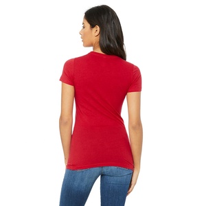 Atractivo Color rojo Bella Canvas Mujeres Slim Fit cuello redondo manga corta algodón camiseta transpirable en blanco camiseta ideal - Product Image 3
