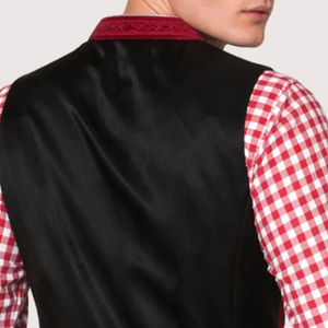 Gilet d'hiver formel pour homme en velours rouge à col mandarin, simple boutonnage, couleur unie avec fermeture boutonnée - Product Image 4