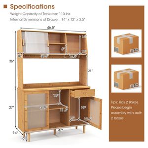 Mobile da Cucina Moderno in Bambù da 69 Pollici con Ante in Vetro Temperato, Spazio Extra e Sistema Anti-Ribaltamento, con Struttura in MDF e Acciaio/Metallo - Product Image 6