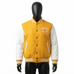 High Street <b>Leather</b> Sleeves Letterman Varsity Breathable Winter <b>Long</b> Sleeves Baseball <b>Jacket</b> for Men - Product Image 1