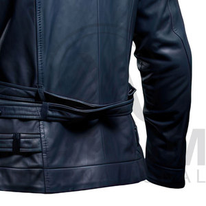 Manteau long en cuir véritable marron pour homme avec fermeture à boutons, col rabattable, coupe-vent, veste décontractée d'automne - Product Image 4