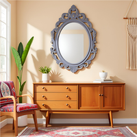 Miroir mural ovale moderne en bois sculpté, décoratif, fait main, durable, avec cadre en MDF gris vieilli, pour salon et salle de bain