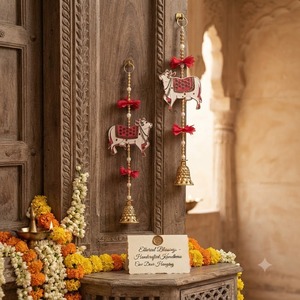 Decoración Festiva Tradicional India al por Mayor para Diwali y Ramadán, Adorno de Pared con Diseño de Vaca Pichwai, Lazos de Madera Hechos a Mano, Dorado Premium - Product Image 4