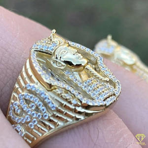 Bague pour homme en or jaune avec diamant Moissanite, motif Pharaon égyptien Roi Toutankhamon, style Égypte ancienne, bague statement - Product Image 5