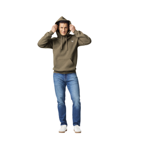 Sweat à capuche unisexe vert olive uni, coupe-vent, avec poche, en molleton doux mélangé coton, manches longues, décontracté, pour l'extérieur, vêtement d'hiver - Product Image 1