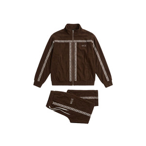 Premium Quality Brown Boxy Fit Hoodies sets Men Custom DTG <b>Chain</b> Print Raglan Sleeve Zip Up Jacket Wide Leg Jogging Pant Sets - Product Image 2