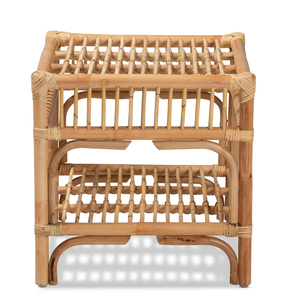 Table d'appoint en rotin naturel à 2 niveaux, table de chevet en osier, meubles en rotin faits à la main pour la chambre à coucher et le salon, style bohème vintage - Product Image 3