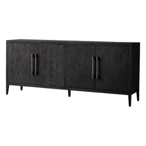 Contemporary Black Teak <b>Sideboard</b> Cabinet 4-Door Model Large <b>Storage</b> Space Tapered Leg and Premium Wood Grain Finish - Product Image 3