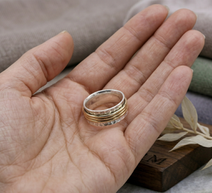 Hot Selling Handmade High Quality 925 Silver Two Tone <b>Spinner</b> Hammered Meditation Thumb Band <b>Ring</b> Fine Jewelry Wholesaler - Product Image 3
