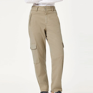 Pantalones Cargo de Cintura Alta para Mujer, Color Sólido, Estilo Casual, Largos, con Bolsillos, Cierre de Botones, Corte Regular, para Primavera - Product Image 2