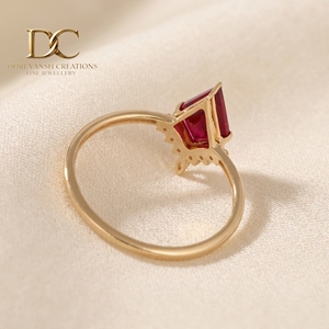 Bague en or massif 14 carats avec diamant de laboratoire taille ronde en forme d'aile de cerf et rubis sang de pigeon, bague de fiançailles, bijoux de mariage de luxe - Product Image 4