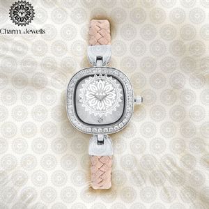 Reloj de Cristal Cuadrado para Mujer Charm_Jewells, Caja de Acero Inoxidable, Correa de Cuero, Cuarzo Analógico, Elegante, Estilo Joyería de Moda - Product Image 4