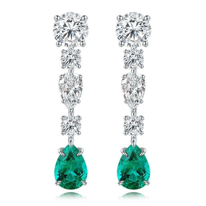 Women's White Gold Diamond <b>Earrings</b> With Round Brilliant Cut Diamonds And Emerald Drops IGI Certified Classic <b>Wedding</b> Jewel - Product Image 6