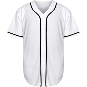 Camiseta de Béisbol Clásica Blanca con Ribete Negro, Cierre de Botones, Ropa Deportiva de Secado Rápido - Product Image 1
