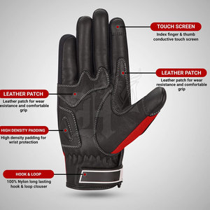 Gants de moto en cuir confortables et respirants pour l'extérieur, avec support de sécurité, sangle de poignet réglable et paume antidérapante anti-humidité - Product Image 3