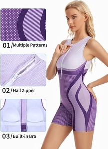 Combinaison de sport sans manches pour femme, color block, col en V, longueur intégrale, surpiqûres contrastées, en Spandex et Polyester, extensible, sans couture - Product Image 2