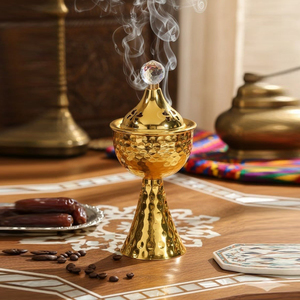Luxury Gold Finish Crystal Oud Burner <b>Hammered</b> Metal Goblet Design With Lid. Premium Arabian Bakhoor <b>Holder</b> For Home Decor - Product Image 4