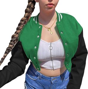 Women's <b>Vintage</b> Fleece Crop Varsity Jacket Breathable Red Baseball Style with Embroidery Logo Washed Knit Rib <b>Button</b> Front Style - Product Image 3