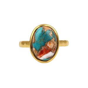 Nueva llegada 18K chapado en oro sólido 925 anillo de mujer de plata esterlina Natural espinoso ostra cobre turquesa ovalado bodas fiestas - Product Image 1