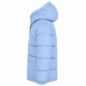 Blouson matelassé à capuche avec patch en caoutchouc personnalisé, coque en polyester durable, isolation thermique, panneaux matelassés, style streetwear urbain pour l'hiver - Product Image 2