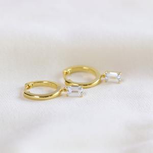 Pendientes Colgantes Minimalistas de Oro Rosa Sólido de 14K con Diamante de Laboratorio Corte Esmeralda para Mujer - Regalo para Fiestas y Uso Diario - Product Image 1