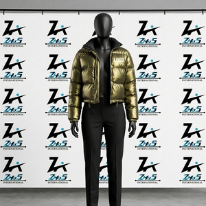 Veste matelassée courte pour femme, personnalisée, de haute qualité, métallique brillante, col montant, fermeture éclair, chaude, d'hiver, style doudoune - Product Image 1