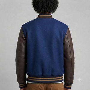 <b>Men's</b> Heavyweight Wool Blend Varsity <b>Jacket</b> with Turn-down Collar <b>Pullover</b> Closure Regular Sleeves Winter Casual Wear Front Logo - Product Image 2