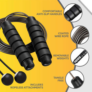 Corde à sauter réglable en fil d'acier avec poignée en mousse à roulement à billes, anti-emmêlement, pour entraînement à domicile - Product Image 5