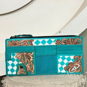 Organisateur de pare-soleil de voiture en cuir véritable Western, motif floral et design à carreaux, étui de rangement de voyage, porte-documents, accessoires - Product Image 1