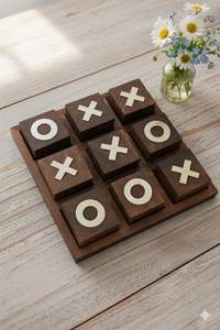 Juego de Mesa Tic Tac Toe de Madera Premium |   Rompecabezas Rectangular Ecológico Hecho a Mano para Regalo de Inauguración de Casa |   Uso en Interiores, de Sobremesa | - Product Image 2