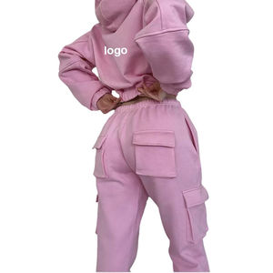 Conjunto Deportivo Personalizado con Logotipo Bordado para Mujer, Pantalones Cargo de Dos Piezas y Sudadera con Capucha de Forro Polar, con Múltiples Bolsillos - Product Image 1