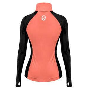 Women Quarter Zip Athletic <b>Top</b> Coral Pink Long Sleeve Fitted Sports Training Shirt High Collar <b>Thumbhole</b> Performance Activewear - Product Image 2