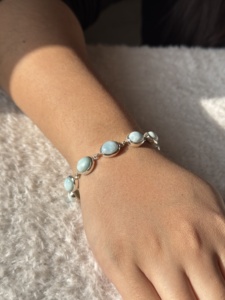 Pulsera de tenis de plata, regalo de compromiso, pulseras de plata de ley 925 maciza con gema de larimar, pulseras de plata fina hechas a mano, India - Product Image 5