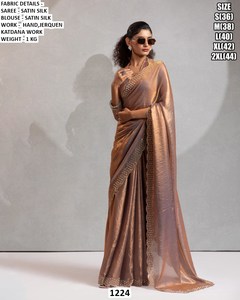 Sari Tradicional de Invierno para Mujer Ziya, Bordado Festivo, Blusa Bordada de Georgette, Absorbente de Humedad, Sin Arrugas - Product Image 5