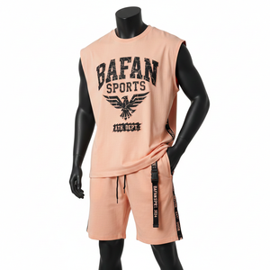 Ensemble short et t-shirt sans manches pour homme, en coton mélangé doux, avec empiècements logo imprimés - Product Image 6