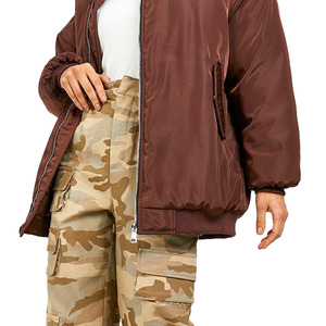 Stylish Women Baggy <b>Zipper</b> Bomber Jacket Custom Design <b>Waterproof</b> Outdoor Winter Women's Jackets Ribbed Collar Full Sleeves - Product Image 2