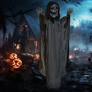 Spaventosa Decorazione Animata di Halloween: Scheletro di Strega con Occhi Luminosi e Catena che Urla dal Petto per Decorazioni Spettrali - Product Image 2