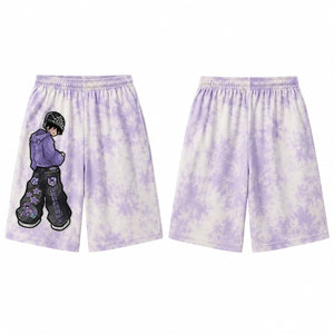 Pantalones Cortos Bermuda para Hombre, Color Morado, con Estampado de Personajes de Dibujos Animados, Cintura Elástica, Estilo Casual Urbano, Tejido de Punto Transpirable - Product Image 1