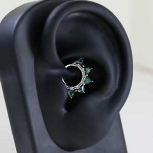 Anneau de piercing délicat pour Daith et lobe d'oreille, en argent sterling 925 plaqué or 14K, avec agate mousse et topaze blanche - Product Image 2