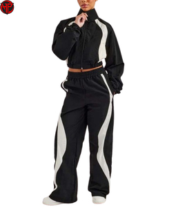 Women Windbreaker Tracksuit Set Contrast Color Sportswear Jacket and Wide Leg <b>Pants</b> For Women Casual Running Outfit <b>Nylon</b> Set - Product Image 1