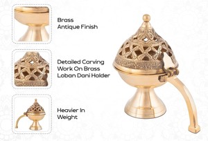 Brass Incense <b>Burner</b> With Handle Hollow Lid Traditional Incense Holder for Pooja Room Home Temple - Product Image 5
