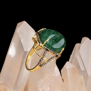 Bague coussin en argent sterling 925 massif plaqué or avec accent diamant et quartz vert naturel, bijoux fins, Memoria Jewels, vente en gros - Product Image 5