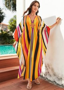 V Neck Maxi Abaya Dress Long Sleeve Loose Fit Geometric Pattern Polyester Women's Beach Bohemia Style Summer Modest Wear - Product Image 4