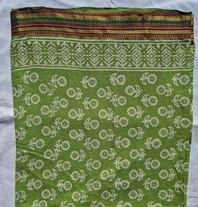 Green Hand Block Print With Zari Border Cotton <b>Sarong</b> Floral Beach Wrap Pareo Boho Lightweight Cover Up Indian Printed Scarf - Product Image 1