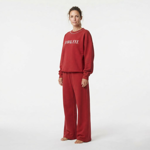 Ensemble de survêtement pour femmes avec sweat-shirt à col rond à manches longues orné de strass et pantalon à jambes larges, imprimé personnalisé, brodé, deux pièces, vente en gros - Product Image 2