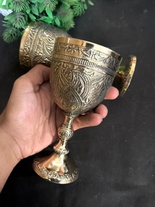 <b>Wine</b> Cups Wedding Decor 2 Pieces Metal Craft Customizable Brass <b>Goblets</b> Vintage Embossed Bell Shape - Product Image 5